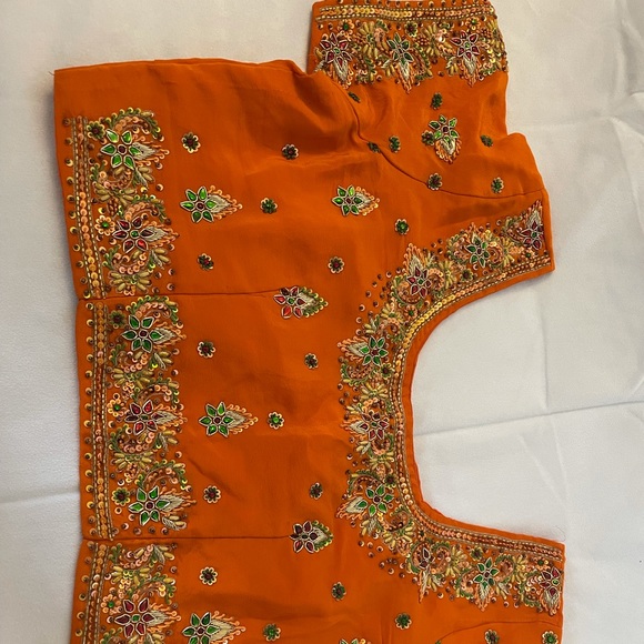 Orange Blouse With Kundan Work - Picture 2 of 6